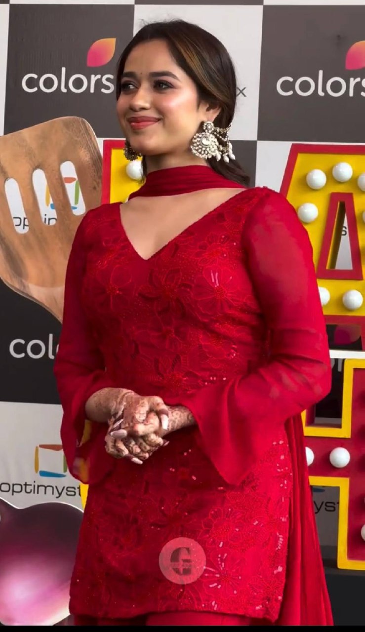 Opulent Red Bell-Sleeve Couture